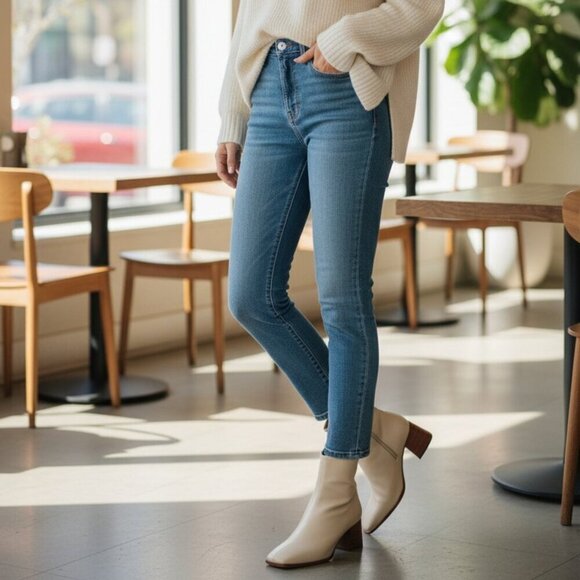 Marc Fisher Shoes - Marc Fisher Floria Ivory Leather Booties with Side Zip Square Toe Size 7.5